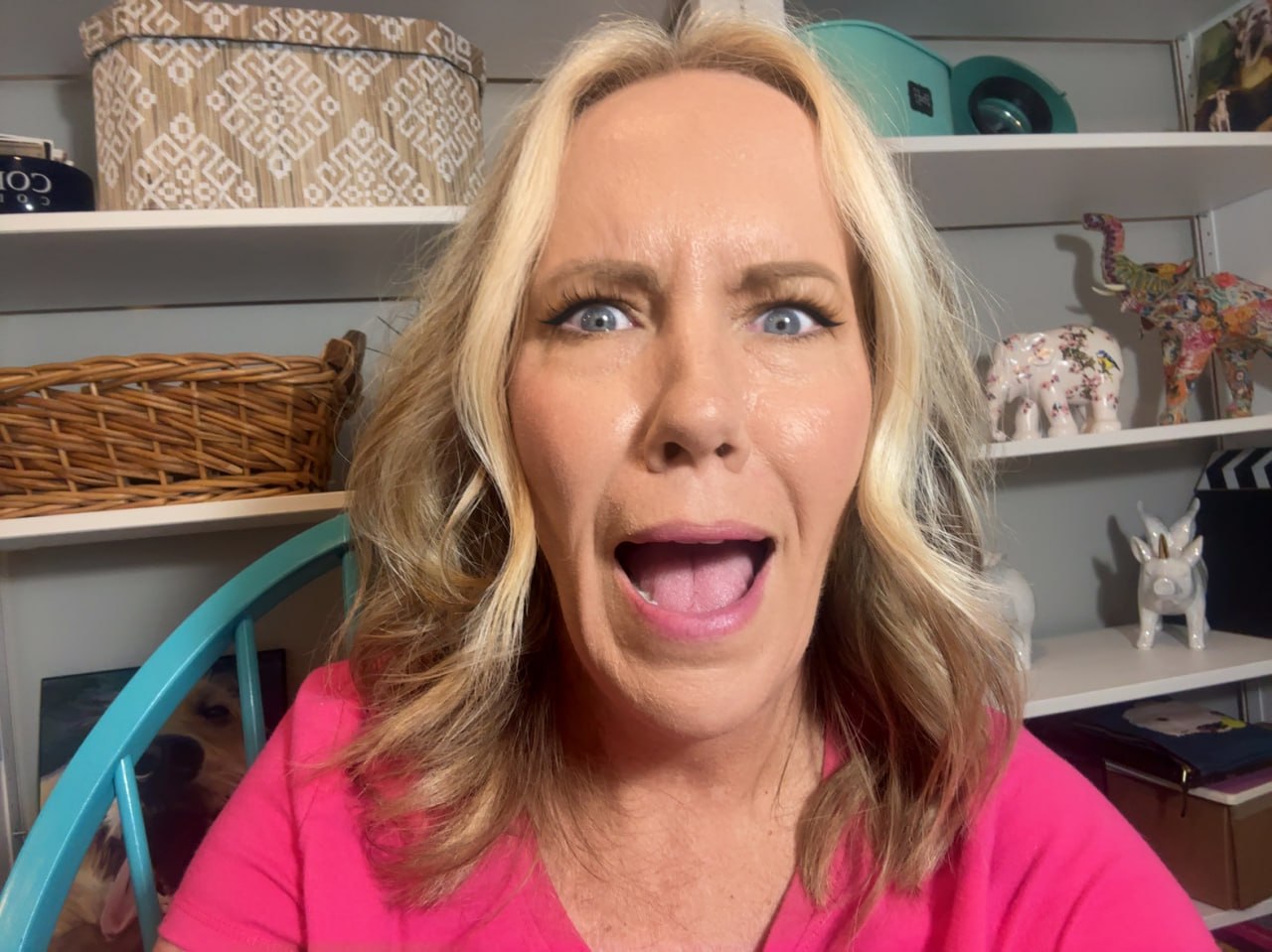 Shawna excited in pink shirt