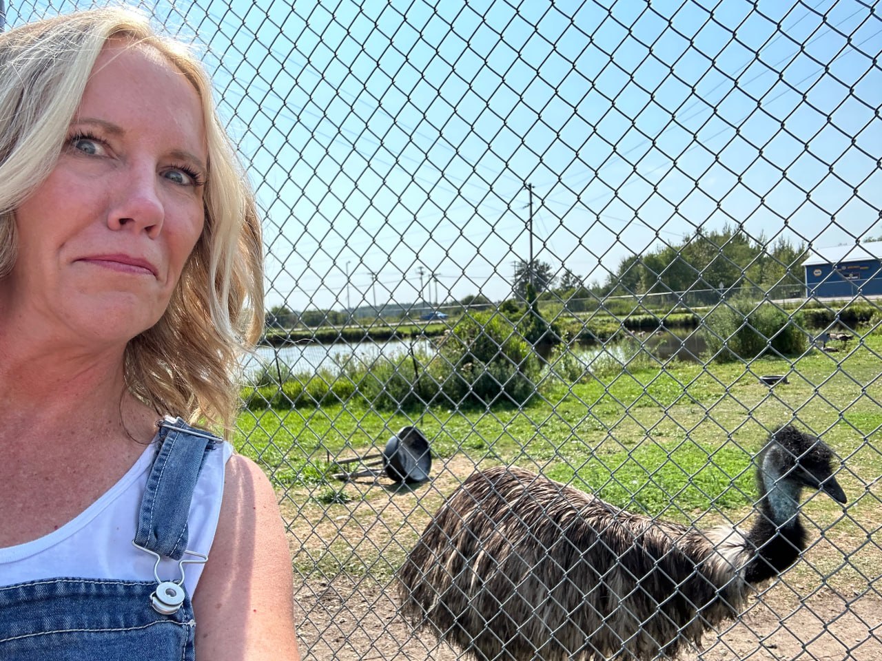 Shawna with emus at farm